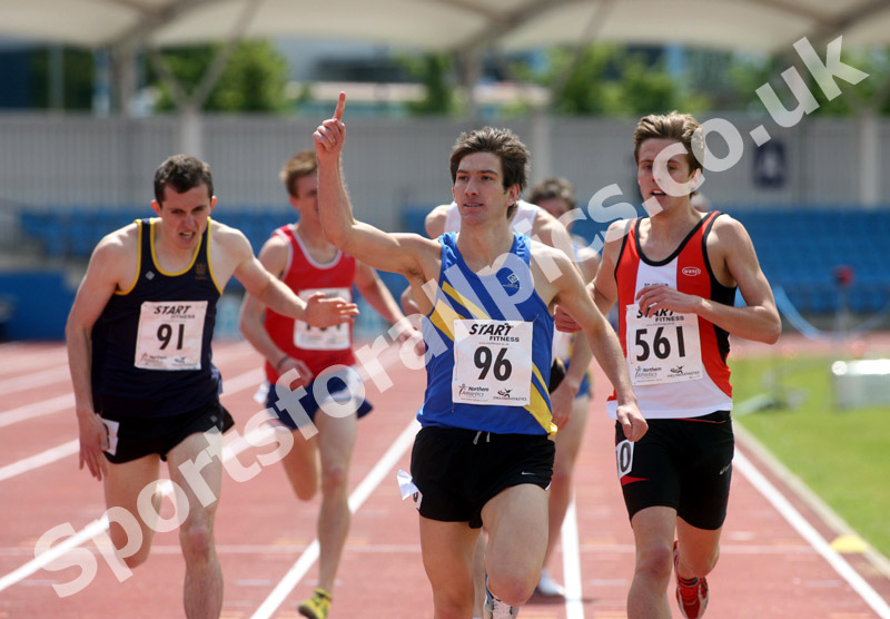 Nick Hooker (Leeds City AC) wins the senior 1500 metres, Northern Championships, Sport City, Manchester